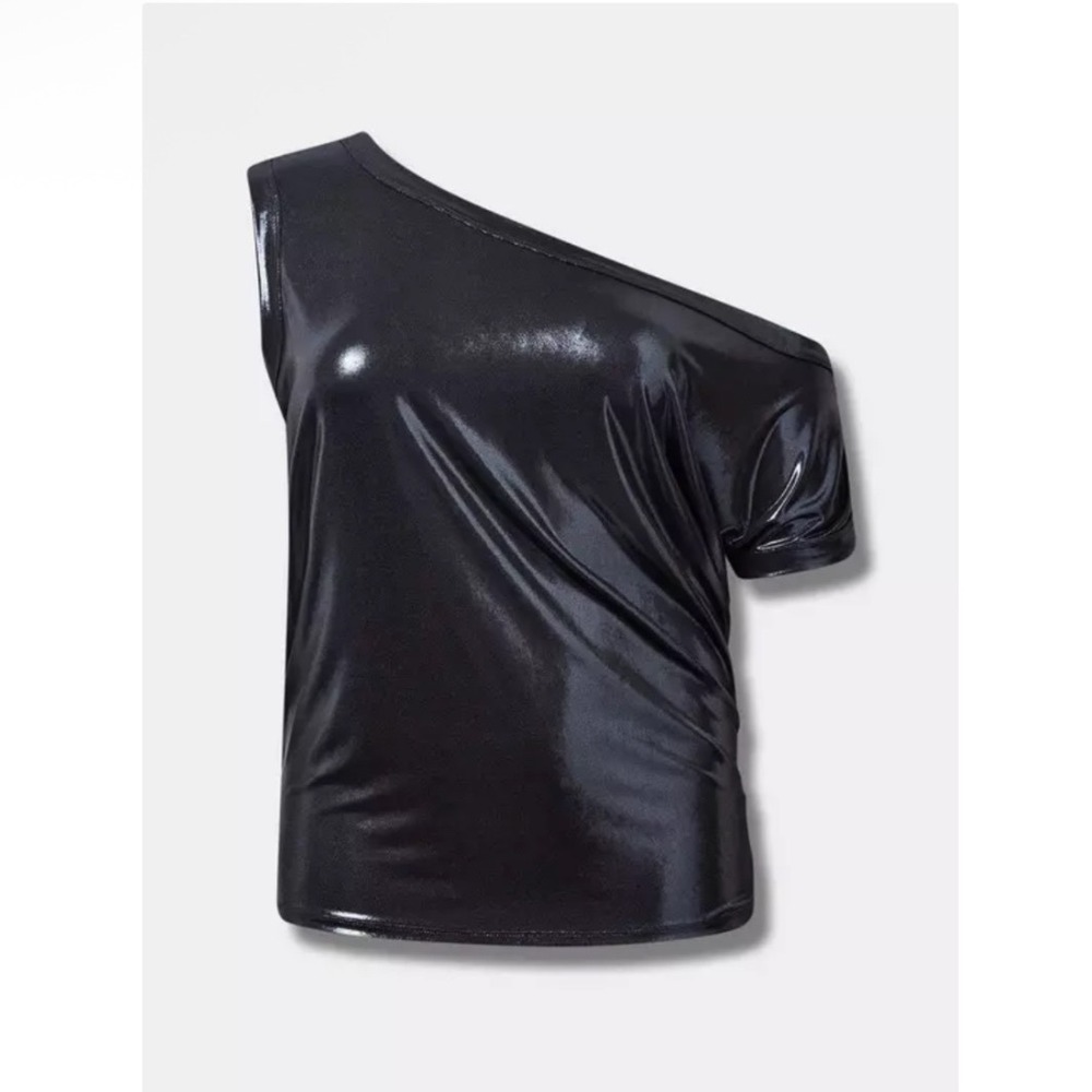 NEW Torrid Liquid Shine Off Shoulder Top 3X Silver Metallic Glam Cyber‎ Club